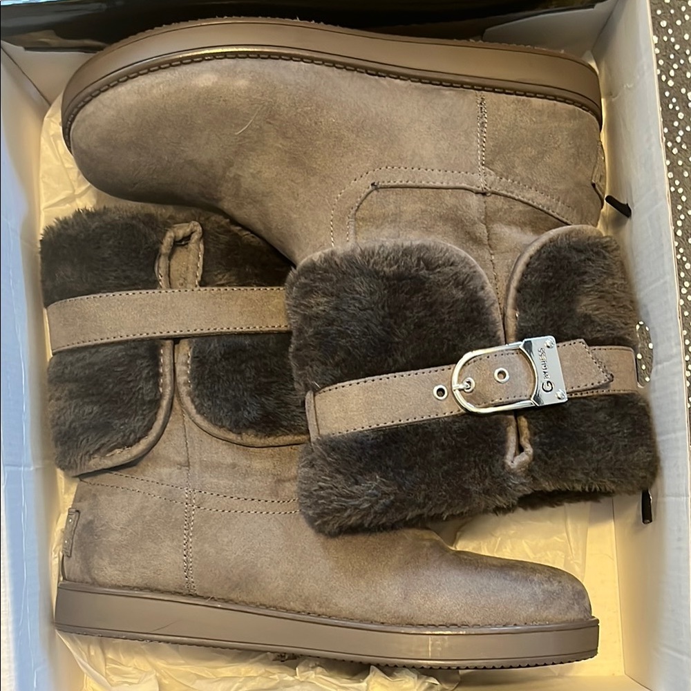 G by Guess grey Fur-Trimmed Winter Boots